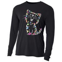 Cute Cat Christmas Lights Funny Xmas Cooling Performance Long Sleeve Crew