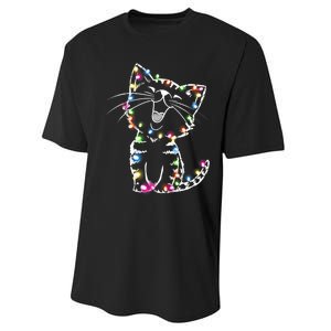 Cute Cat Christmas Lights Funny Xmas Performance Sprint T-Shirt