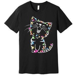 Cute Cat Christmas Lights Funny Xmas Premium T-Shirt