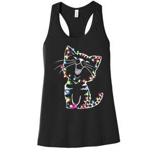 Cute Cat Christmas Lights Funny Xmas Women's Racerback Tank