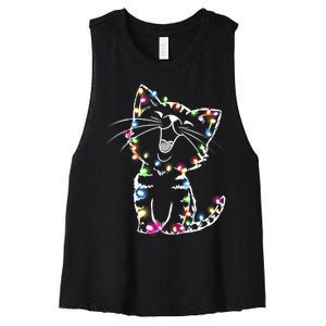 Cute Cat Christmas Lights Funny Xmas Women's Racerback Cropped Tank