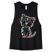 Cute Cat Christmas Lights Funny Xmas Women's Racerback Cropped Tank