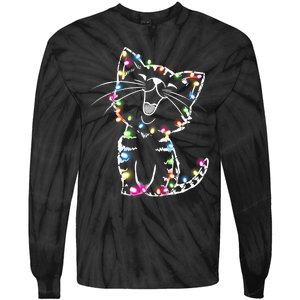 Cute Cat Christmas Lights Funny Xmas Tie-Dye Long Sleeve Shirt