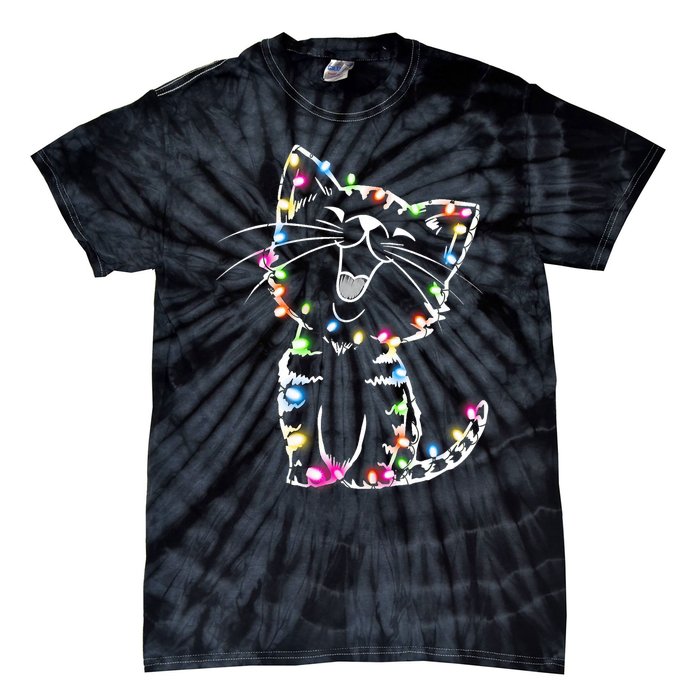 Cute Cat Christmas Lights Funny Xmas Tie-Dye T-Shirt