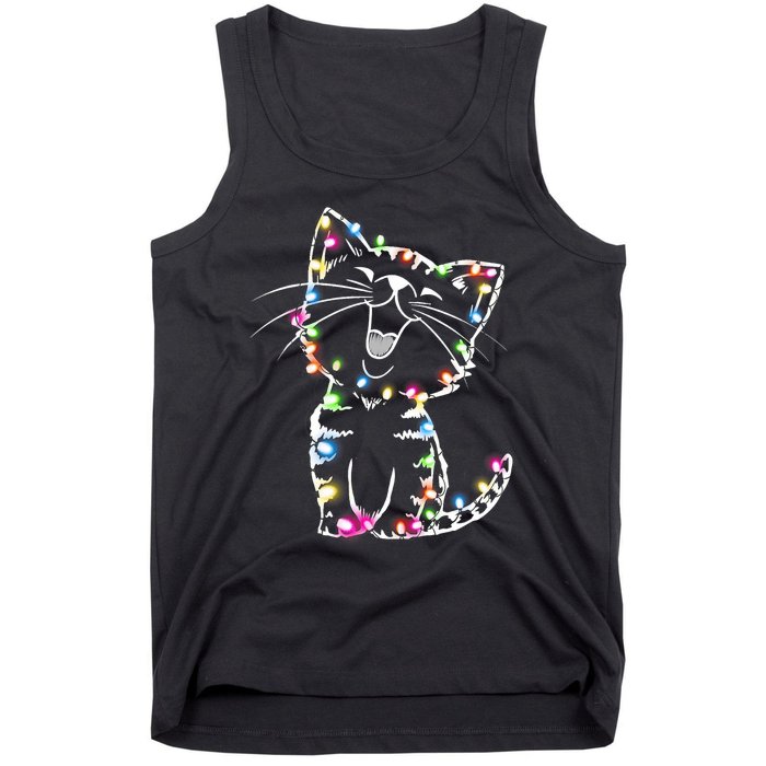 Cute Cat Christmas Lights Funny Xmas Tank Top