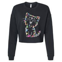 Cute Cat Christmas Lights Funny Xmas Cropped Pullover Crew