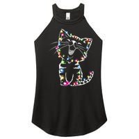 Cute Cat Christmas Lights Funny Xmas Women's Perfect Tri Rocker Tank