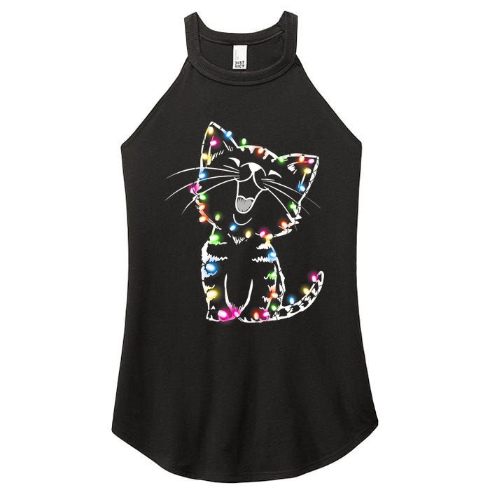 Cute Cat Christmas Lights Funny Xmas Women's Perfect Tri Rocker Tank