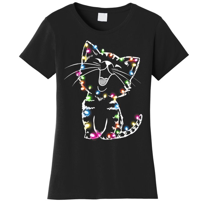 Cute Cat Christmas Lights Funny Xmas Women's T-Shirt