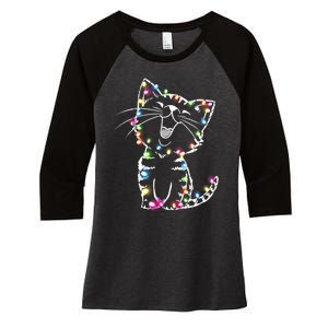 Cute Cat Christmas Lights Funny Xmas Women's Tri-Blend 3/4-Sleeve Raglan Shirt