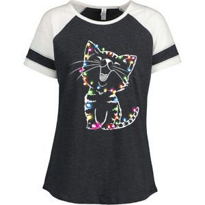 Cute Cat Christmas Lights Funny Xmas Enza Ladies Jersey Colorblock Tee