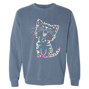 Cute Cat Christmas Lights Funny Xmas Garment-Dyed Sweatshirt