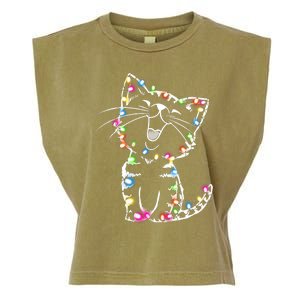 Cute Cat Christmas Lights Funny Xmas Garment-Dyed Women's Muscle Tee