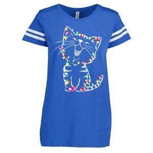 Cute Cat Christmas Lights Funny Xmas Enza Ladies Jersey Football T-Shirt