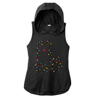 Cute Cat Christmas Light Graphic Cat Black Xmas Holiday Gift Ladies PosiCharge Tri-Blend Wicking Draft Hoodie Tank