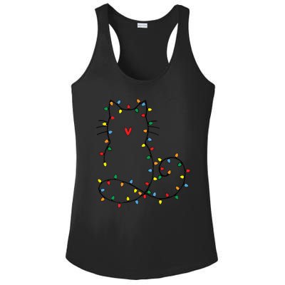 Cute Cat Christmas Light Graphic Cat Black Xmas Holiday Gift Ladies PosiCharge Competitor Racerback Tank