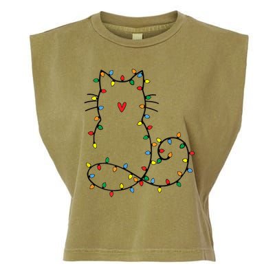 Cute Cat Christmas Light Graphic Cat Black Xmas Holiday Gift Garment-Dyed Women's Muscle Tee