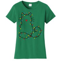 Cute Cat Christmas Light Graphic Cat Black Xmas Holiday Gift Women's T-Shirt