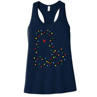 Cute Cat Christmas Light Graphic Cat Black Xmas Holiday Gift Women's Racerback Tank