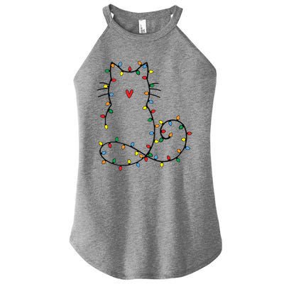 Cute Cat Christmas Light Graphic Cat Black Xmas Holiday Gift Women's Perfect Tri Rocker Tank