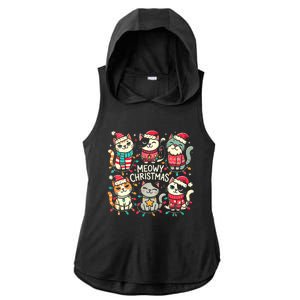 Cute Christmas Cats In Festive Outfits Design With Holiday Ladies PosiCharge Tri-Blend Wicking Draft Hoodie Tank