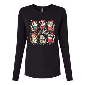 Cute Christmas Cats In Festive Outfits Design With Holiday Womens Cotton Relaxed Long Sleeve T-Shirt