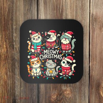 Cute Christmas Cats In Festive Outfits Design With Holiday Coaster