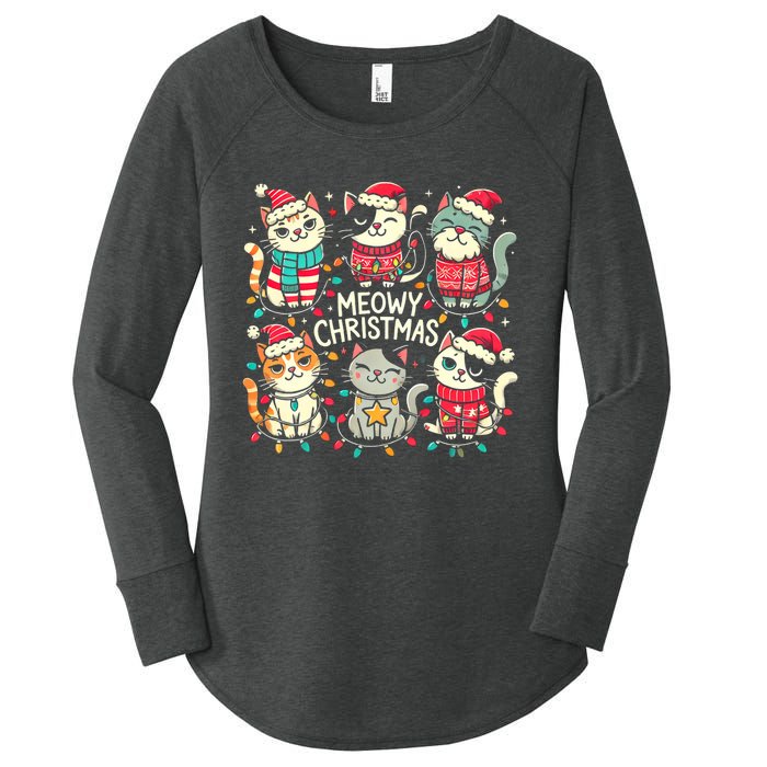 Cute Christmas Cats In Festive Outfits Design With Holiday Women's Perfect Tri Tunic Long Sleeve Shirt