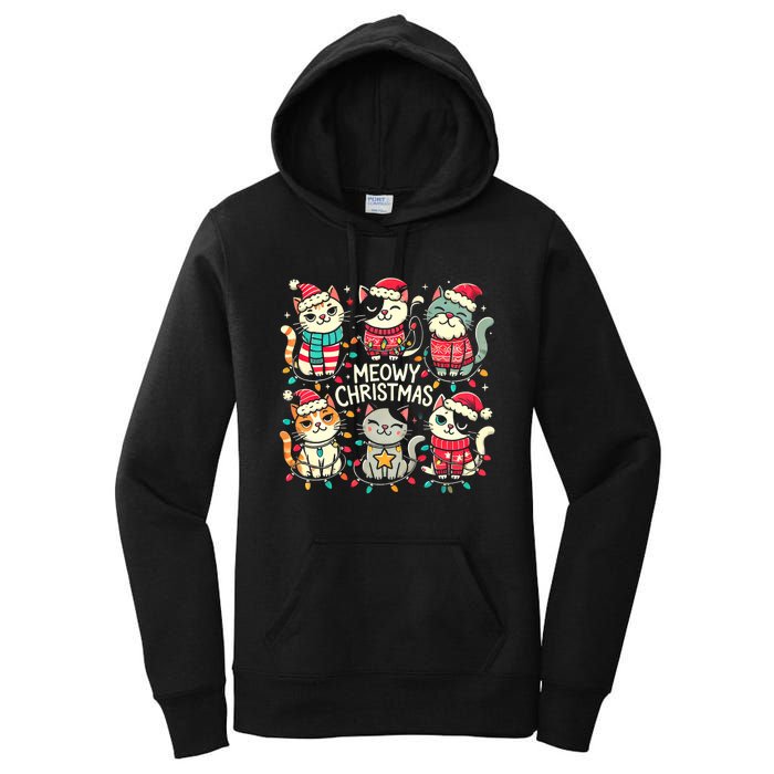 Cute Christmas Cats In Festive Outfits Design With Holiday Women's Pullover Hoodie