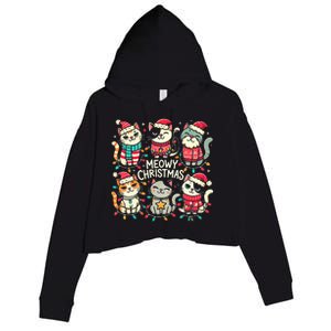 Cute Christmas Cats In Festive Outfits Design With Holiday Crop Fleece Hoodie