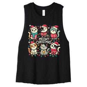 Cute Christmas Cats In Festive Outfits Design With Holiday Women's Racerback Cropped Tank