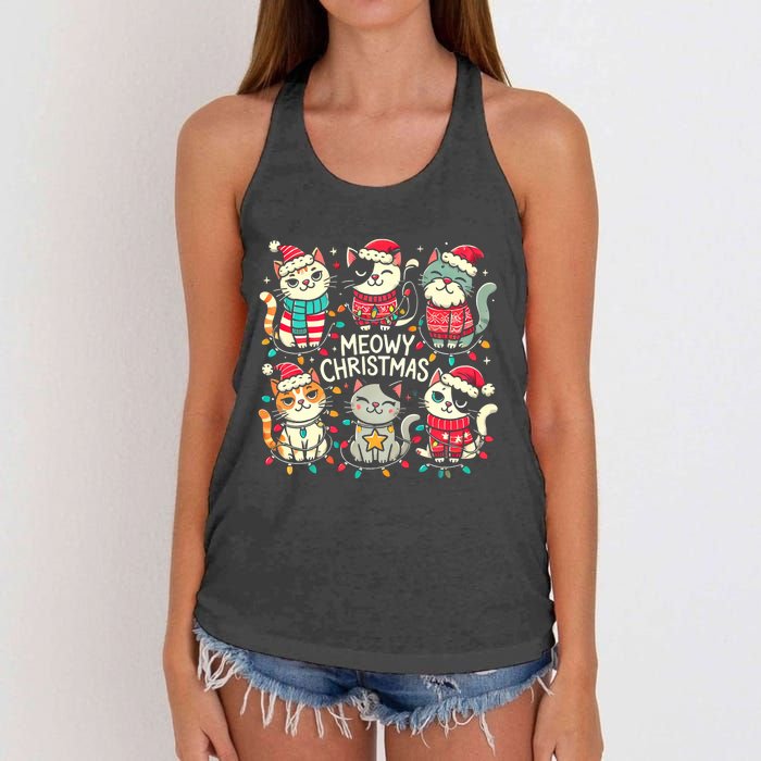 Cute Christmas Cats In Festive Outfits Design With Holiday Women's Knotted Racerback Tank