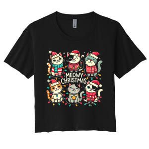 Cute Christmas Cats In Festive Outfits Design With Holiday Women's Crop Top Tee