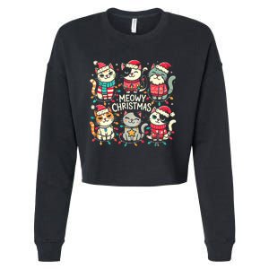 Cute Christmas Cats In Festive Outfits Design With Holiday Cropped Pullover Crew