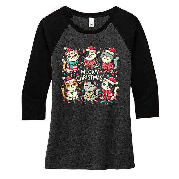 Cute Christmas Cats In Festive Outfits Design With Holiday Women's Tri-Blend 3/4-Sleeve Raglan Shirt