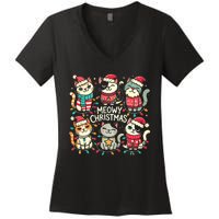 Cute Christmas Cats In Festive Outfits Design With Holiday Women's V-Neck T-Shirt