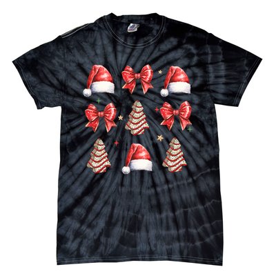 Cute Christmas Coquette Bow Xmas Pajamas Family Matching Tie-Dye T-Shirt