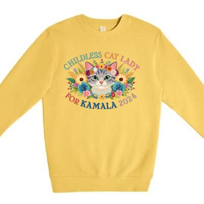 Cute Childless Cat Lady For Kamala Harris 2024 Election Premium Crewneck Sweatshirt