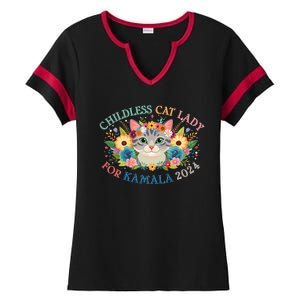 Cute Childless Cat Lady For Kamala Harris 2024 Election Ladies Halftime Notch Neck Tee