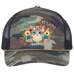 Cute Childless Cat Lady For Kamala Harris 2024 Election Retro Rope Trucker Hat Cap