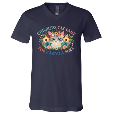 Cute Childless Cat Lady For Kamala Harris 2024 Election V-Neck T-Shirt