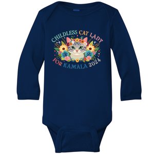 Cute Childless Cat Lady For Kamala Harris 2024 Election Baby Long Sleeve Bodysuit