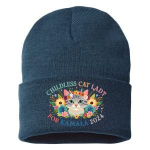 Cute Childless Cat Lady For Kamala Harris 2024 Election Sustainable Knit Beanie