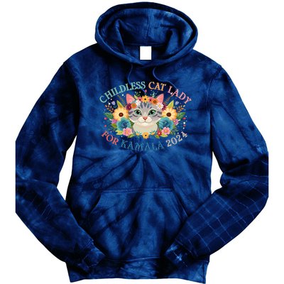 Cute Childless Cat Lady For Kamala Harris 2024 Election Tie Dye Hoodie