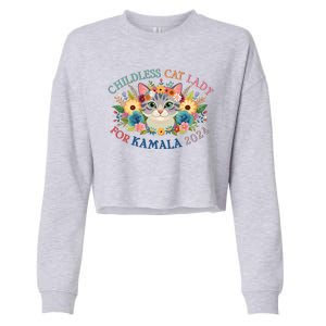 Cute Childless Cat Lady For Kamala Harris 2024 Election Cropped Pullover Crew