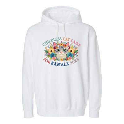 Cute Childless Cat Lady For Kamala Harris 2024 Election Garment-Dyed Fleece Hoodie