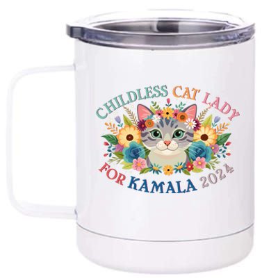 Cute Childless Cat Lady For Kamala Harris 2024 Election 12 oz Stainless Steel Tumbler Cup