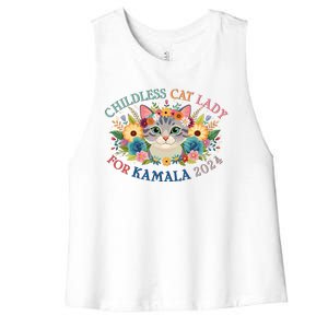 Cute Childless Cat Lady For Kamala Harris 2024 Election Women's Racerback Cropped Tank