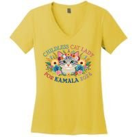 Cute Childless Cat Lady For Kamala Harris 2024 Election Women's V-Neck T-Shirt