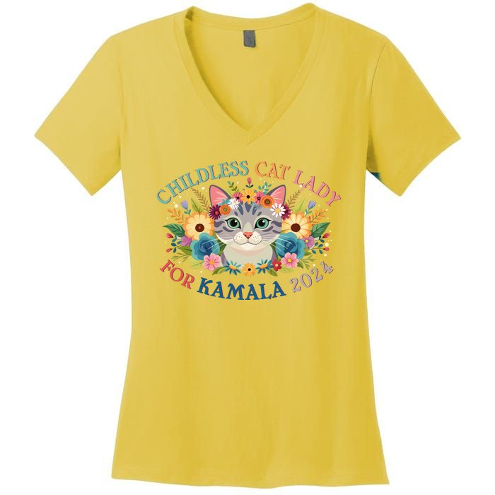 Cute Childless Cat Lady For Kamala Harris 2024 Election Women's V-Neck T-Shirt